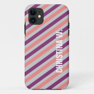 Pink purple stripe pattern custom name personal iPhone 11 case