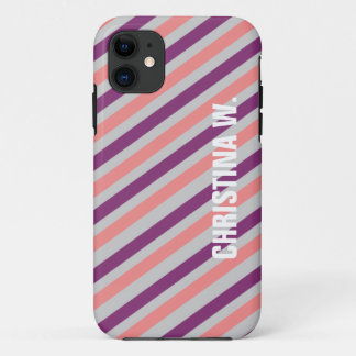 Pink purple stripe pattern custom name personal iPhone 11 case