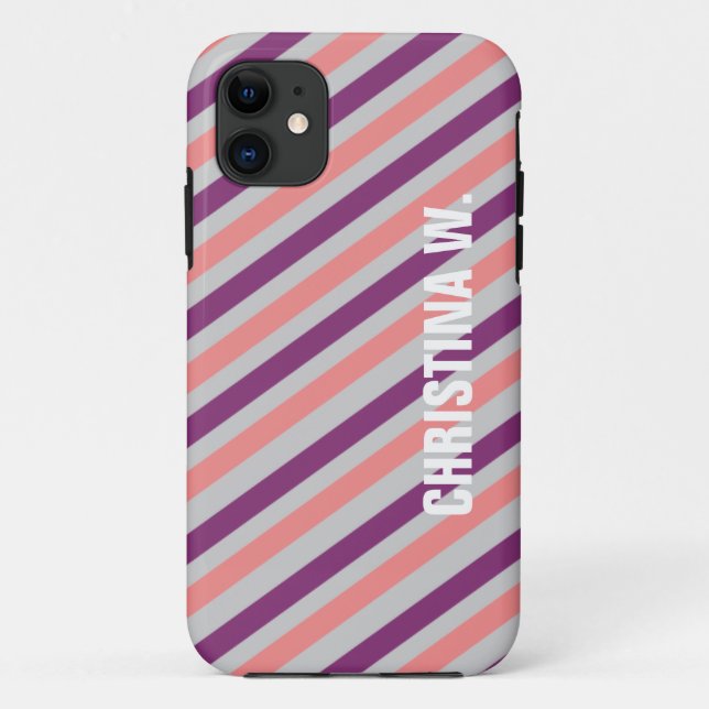 Pink purple stripe pattern custom name personal Case-Mate iPhone case (Back)