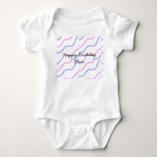 Pink purple stripes happy birthday add name text baby bodysuit