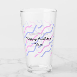Pink purple stripes happy birthday add name text glass