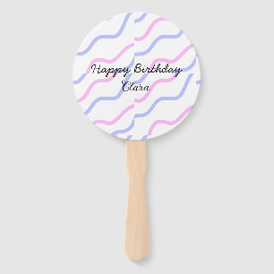 Pink purple stripes happy birthday add name text hand fan