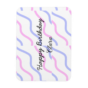 Pink purple stripes happy birthday add name text magnet