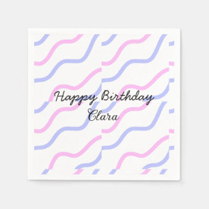 Pink purple stripes happy birthday add name text napkin