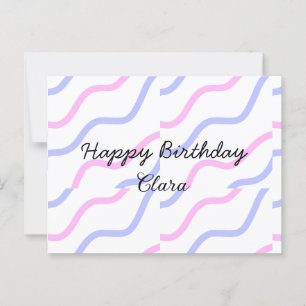 Pink purple stripes happy birthday add name text postcard