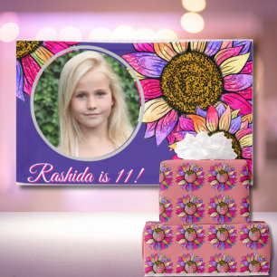 Pink & Purple Sunflower Watercolor Birthday Party Banner