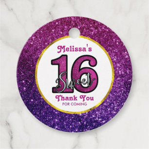 Pink & Purple Sweet 16 Sparkle Glitter Gemstones Favour Tags