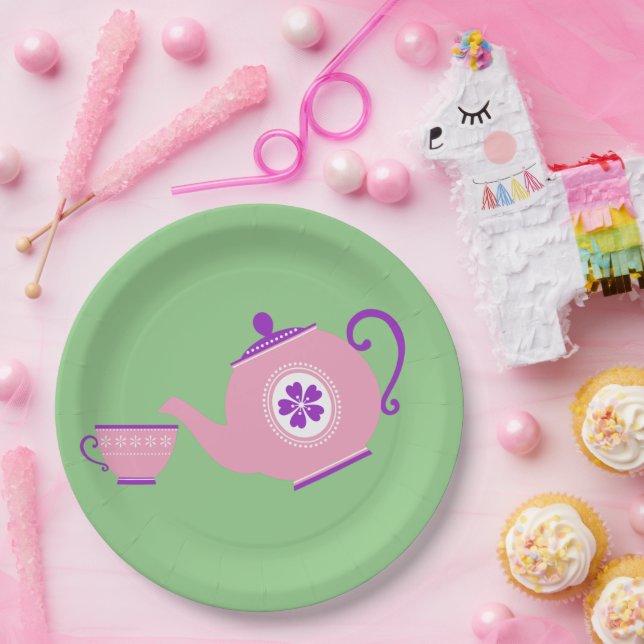 Pink + Purple Tea party Paper Plate (Party)