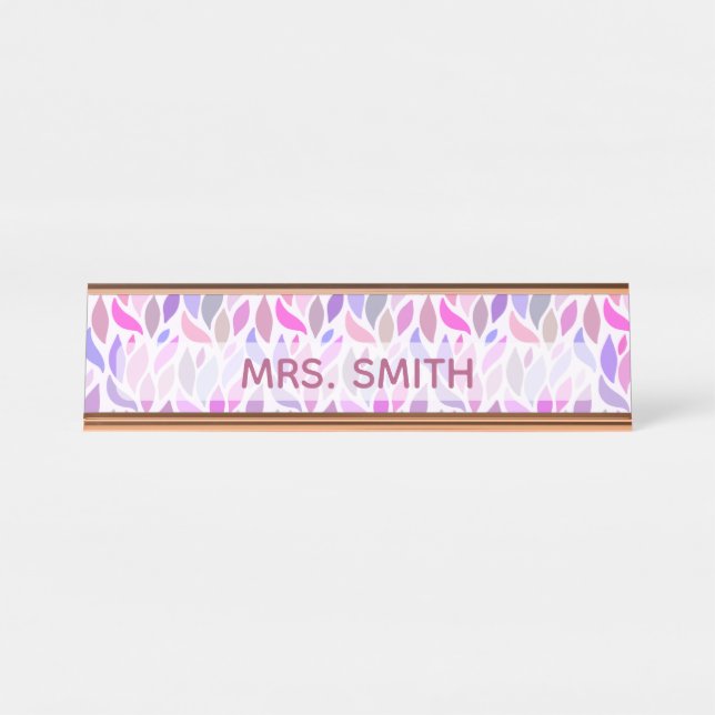 Pink Purple Teacher Educator Professional Monogram Desk Name Plate (Front)