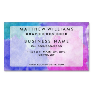 Pink, Purple, Teal, and Blue Watercolor Smudges Magnetic Business Card