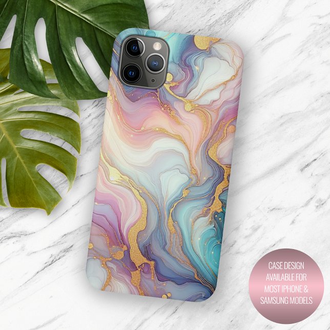 Pink Purple Teal Aqua Blue Gold Marble Art Pattern Case-Mate iPhone Case (Creator Uploaded)