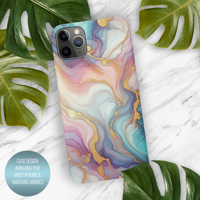 Pink Purple Teal Aqua Blue Gold Marble Art Pattern iPhone Case (Creator Uploaded)