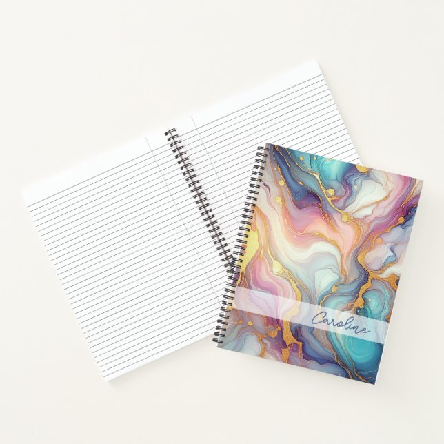 Pink Purple Teal Aqua Blue Gold Marble Art Pattern Notebook (Inside)