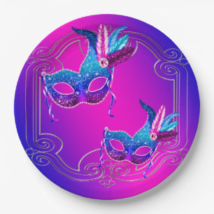 Pink Purple Teal Masquerade Paper Plate