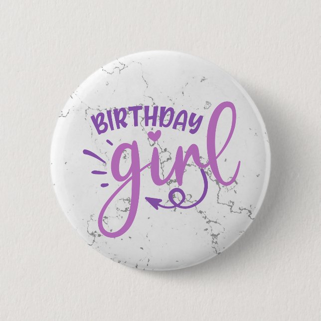 Pink Purple Trendy Birthday Girl 2 Inch Round Button (Front)