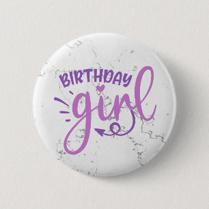 Pink Purple Trendy Birthday Girl 2 Inch Round Button
