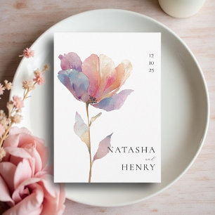 Pink Purple Tulip Flower Watercolor Wedding Invitation