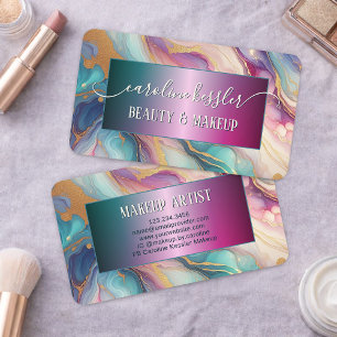 Pink Purple Turquoise Teal Blue Gold Marbled Business Card