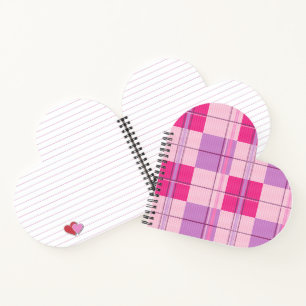 Pink Purple Twill Plaid Heart Spiral Notebook