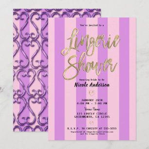Pink Purple Twisted Hearts Chic Lingerie Shower  Invitation
