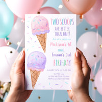 Pink Purple Two Scoops Ice Cream Joint Birthday