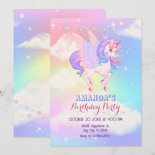 Pink Purple Unicorn birthday Invitation