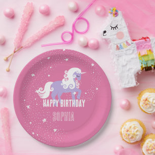 Pink Purple Unicorn Birthday Paper Plate