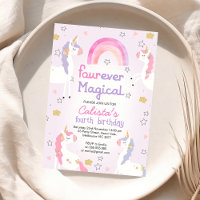 Pink Purple Unicorn Fourever Magical 4th Birthday