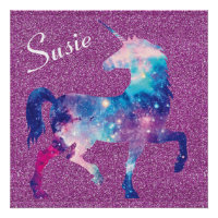 Pink Purple Unicorn Glitter Name Poster