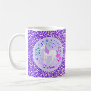 Pink Purple Unicorn Glitter Personalized Coffee Mug