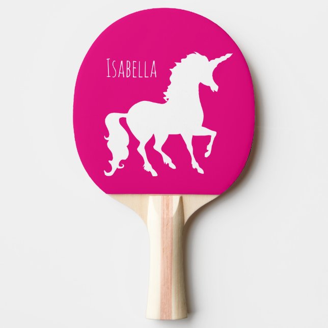 Pink Purple Unicorn Silhouette Kids Personalized Ping Pong Paddle (Front)