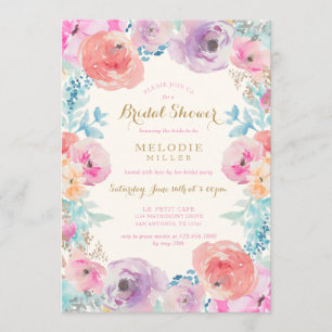Pink Purple Vintage Floral Bridal Shower Invitation