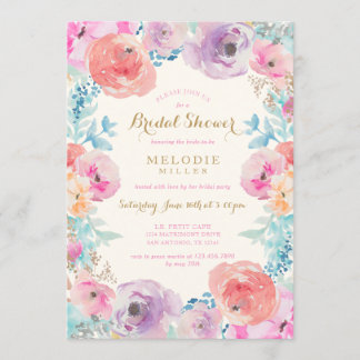 Pink Purple Vintage Floral Bridal Shower Invitation