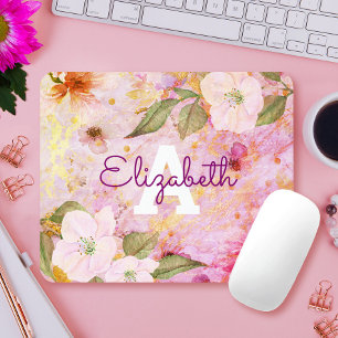 Pink purple vintage floral watercolor monogram mouse pad