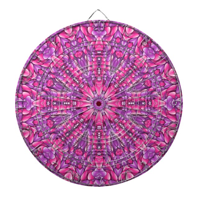 Pink & Purple Vintage Fractal Kaleidoscope Dartboard (Front)