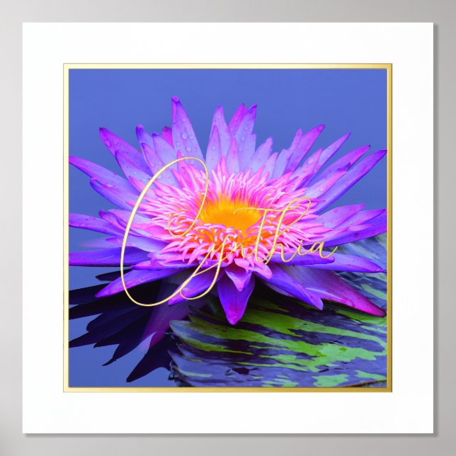 Pink Purple Water Lily w Foil Name  Prints (Front)