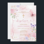 Pink Purple Watercolor Bow Watercolor Girl Baptism Invitation<br><div class="desc">EDITABLE Pink Bow Watercolor Girl Christening Baptism Invitation</div>