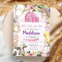 Pink Purple Watercolor Farm Girl Birthday