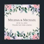 Pink & Purple Watercolor Floral Border Wedding Magnet<br><div class="desc">A wedding favour magnet with a pretty floral design made with watercolors. Pink,  purple and green garden flowers.</div>