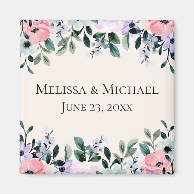 Pink & Purple Watercolor Floral Save the Date Magnet (Front)