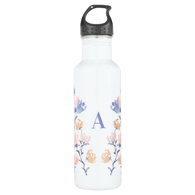 Pink & Purple | Watercolor Flower Monogram 710 Ml Water Bottle (Front)