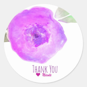 Pink Purple Watercolor Flower Party Favour Classic Round Sticker