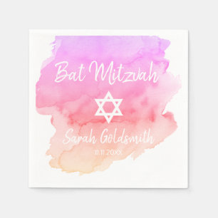 Pink Purple Watercolor Star of David Bat Mitzvah Napkin