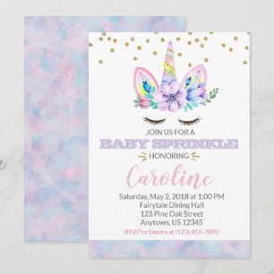 Pink Purple Watercolor Style Unicorn Baby Sprinkle Invitation