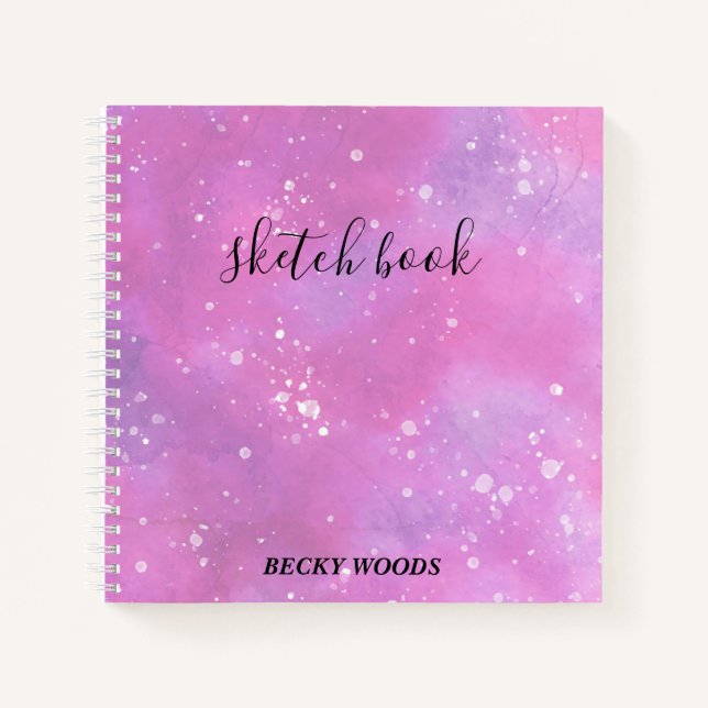 Pink & Purple Watercolor-White Spatters Sketch  Notebook (Front)