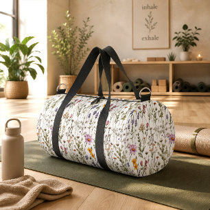 Pink Purple Watercolor Wildflower Duffle Bag