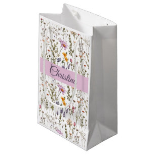 Pink Purple Watercolor Wildflower Monogram Name Small Gift Bag