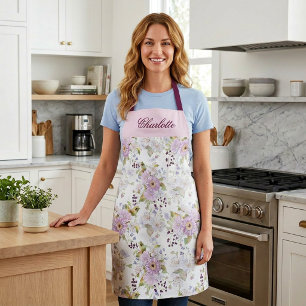 Pink Purple Watercolor Wildflowers Custom Name Apron