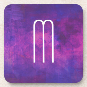 Pink Purple Watrercolor Abstract Monogram Initial Coaster