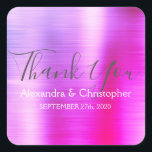 Pink Purple Wedding Favour Thank You Square Sticker<br><div class="desc">Pink and Purple Ombre Wedding Seal Favour Thank You Sticker. This sticker can be customized to include your name and wedding date and be used to seal your wedding invitations or favour bags. Please contact the designer if you would like matching items.</div>